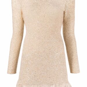 Saint Laurent feather-trim sequinned minidress