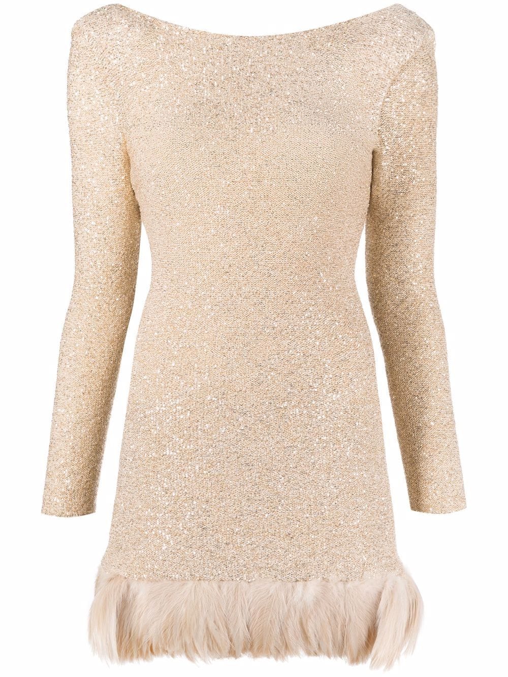 Saint Laurent feather-trim sequinned minidress