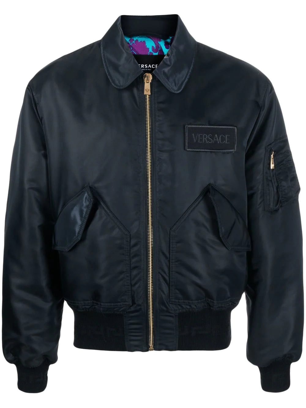 Versace logo-patch padded bomber jacket