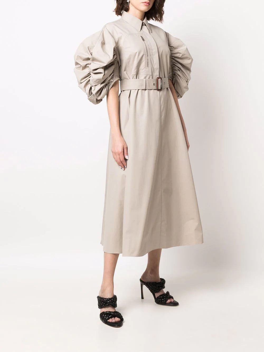 Alexander McQueen puff-sleeve belted cotton shirt dress - Image 3