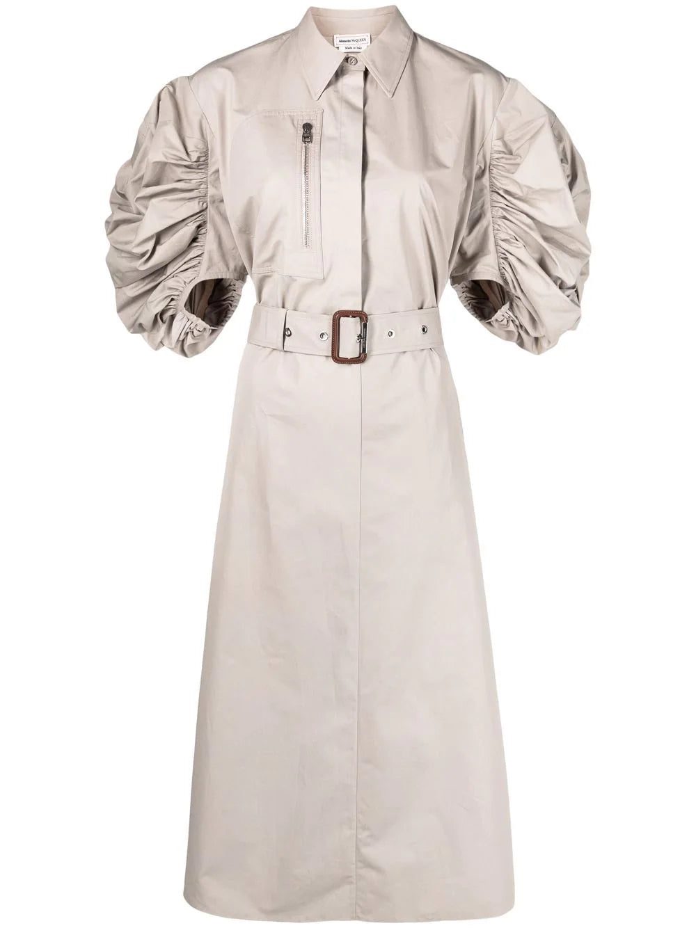 Alexander McQueen puff-sleeve belted cotton shirt dress
