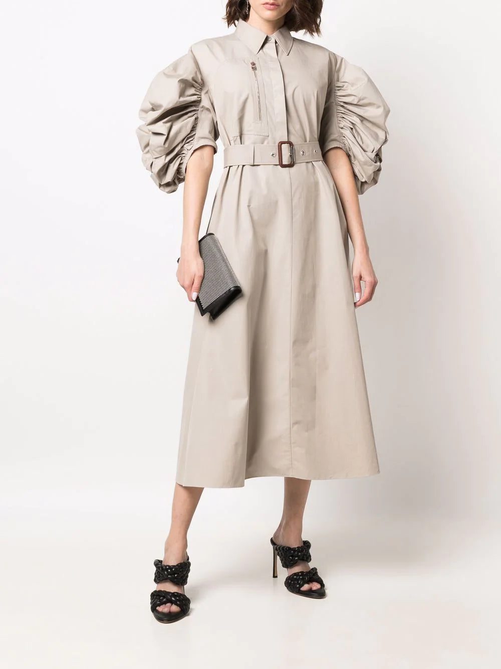 Alexander McQueen puff-sleeve belted cotton shirt dress - Image 2