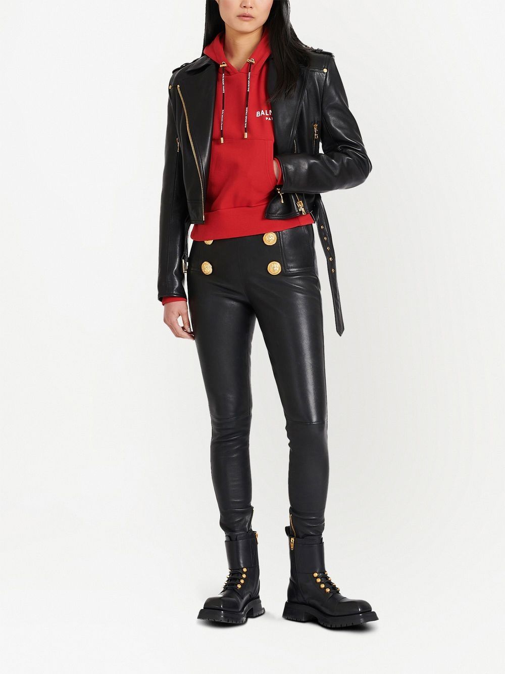 Balmain logo print drawstring hoodie - Image 2