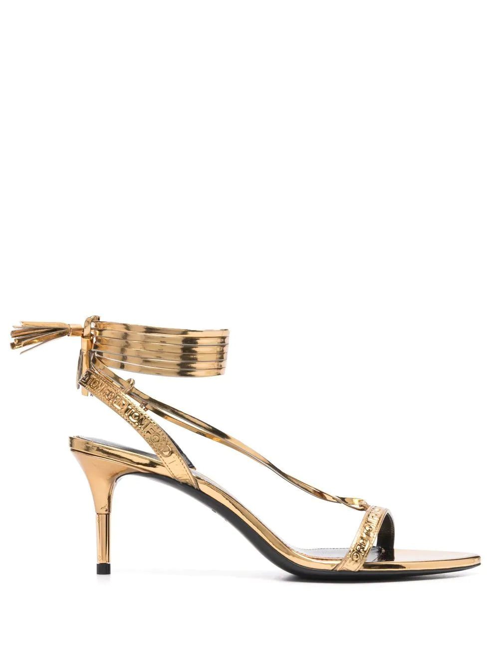 TOM FORD logo-embossed metallic leather sandals