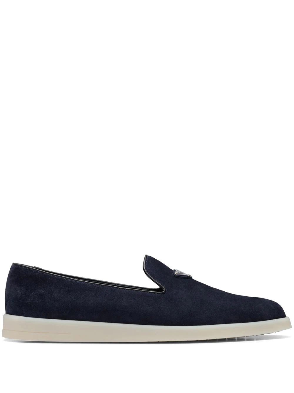 Prada triangle-patch suede loafers