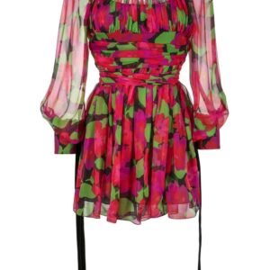 Saint Laurent floral-print long-sleeve mini dress