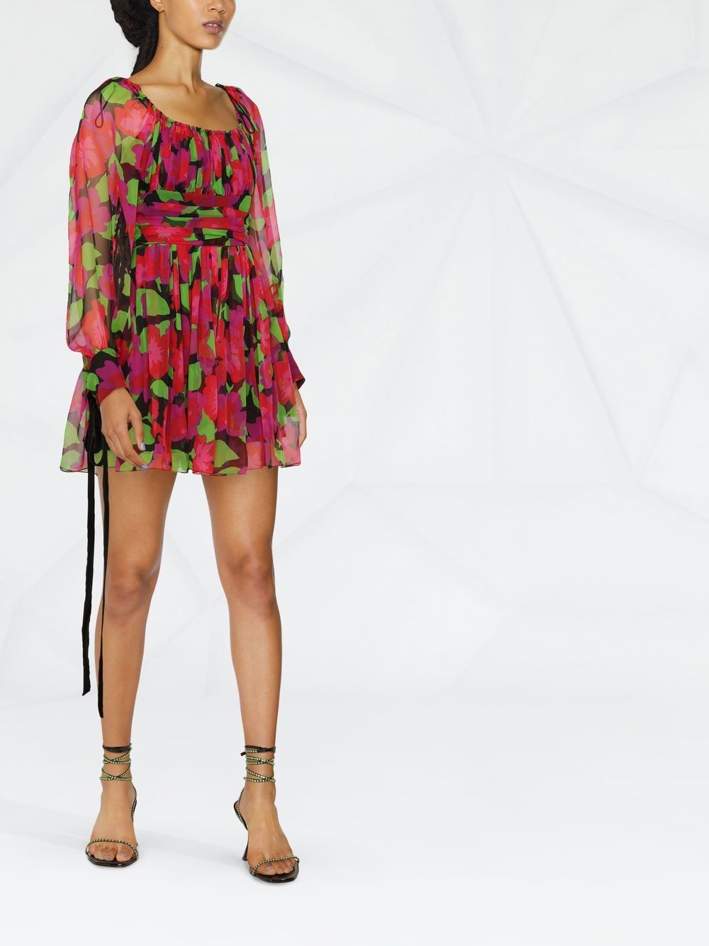 Saint Laurent floral-print long-sleeve mini dress - Image 2