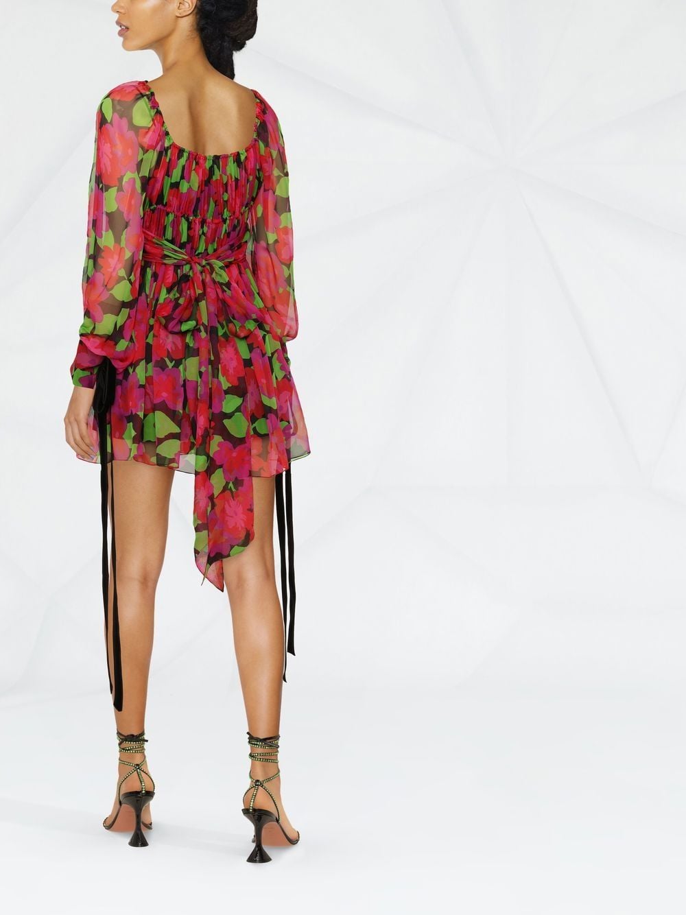 Saint Laurent floral-print long-sleeve mini dress - Image 4