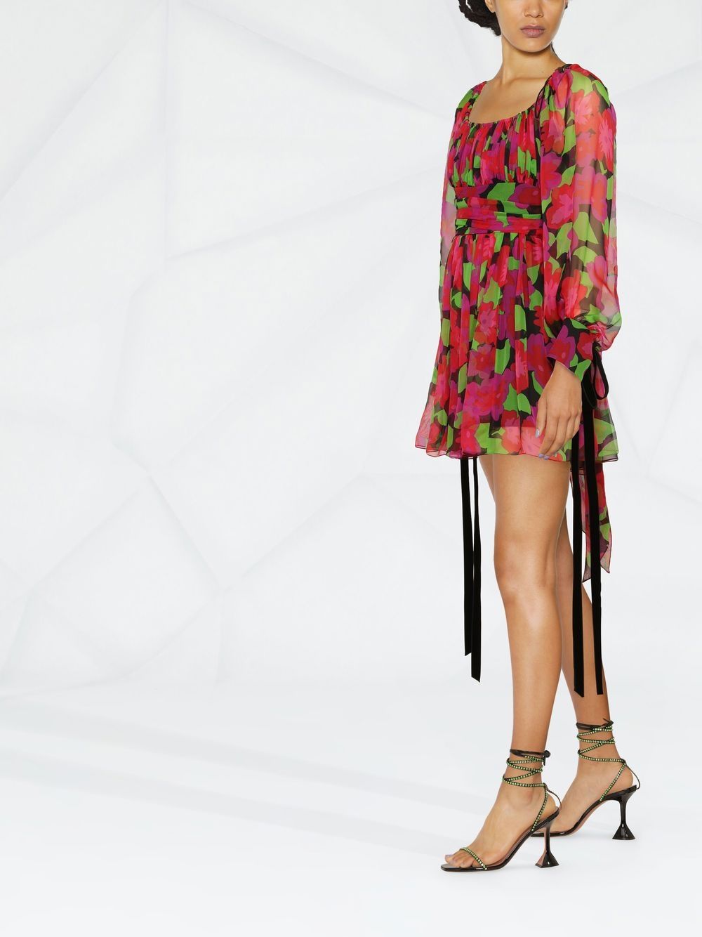Saint Laurent floral-print long-sleeve mini dress - Image 3