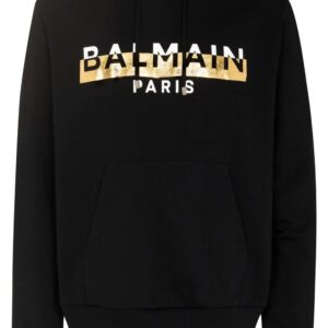 Balmain  foil logo-print hooded jacket