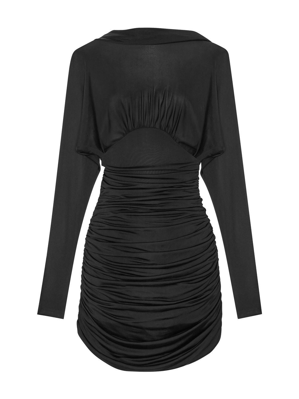 Saint Laurent ruched curved-hem long-sleeve dress