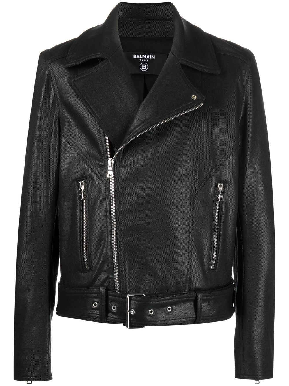 Balmain coated denim biker jacket