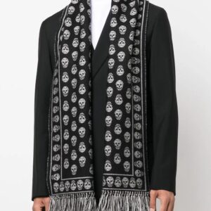 Alexander McQueen skull-knit fringed scarf