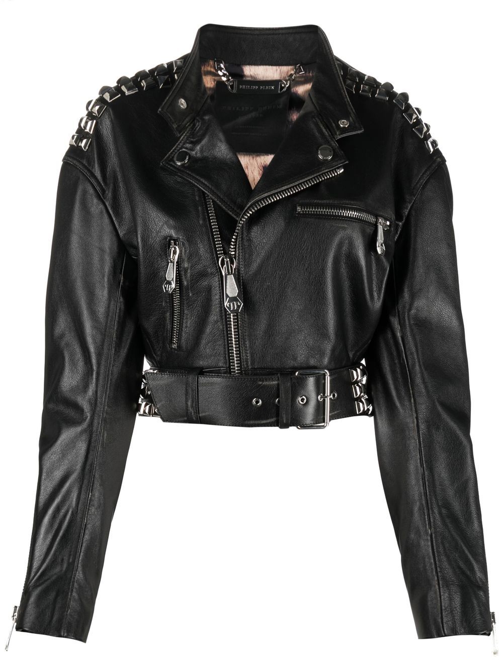Philipp Plein rock-stud cropped leather jacket