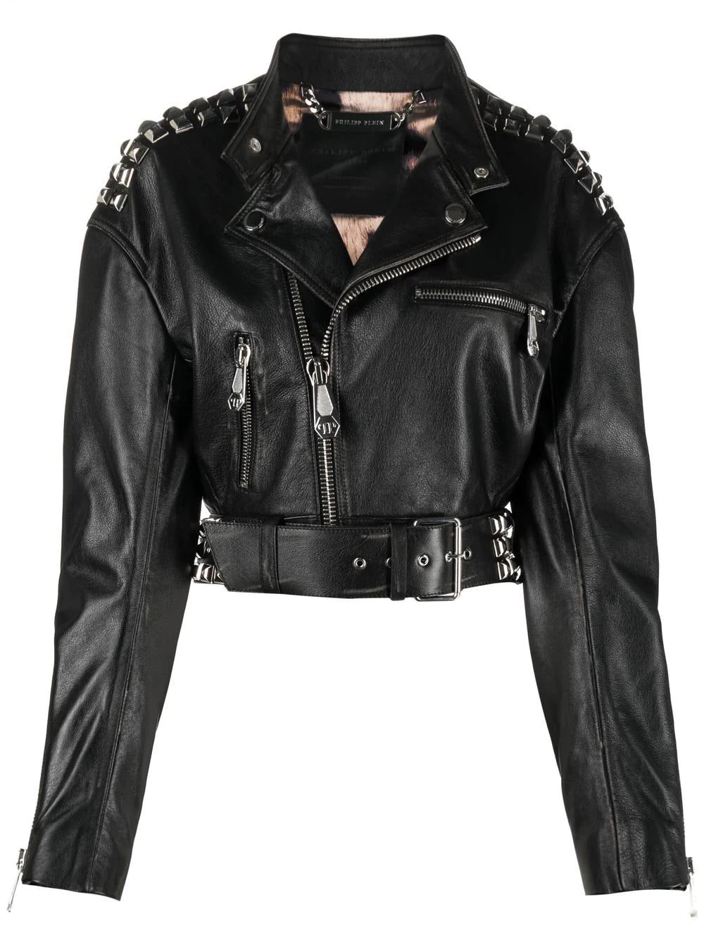 Philipp Plein rock-stud cropped leather jacket