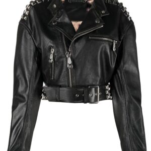 Philipp Plein rock-stud cropped leather jacket