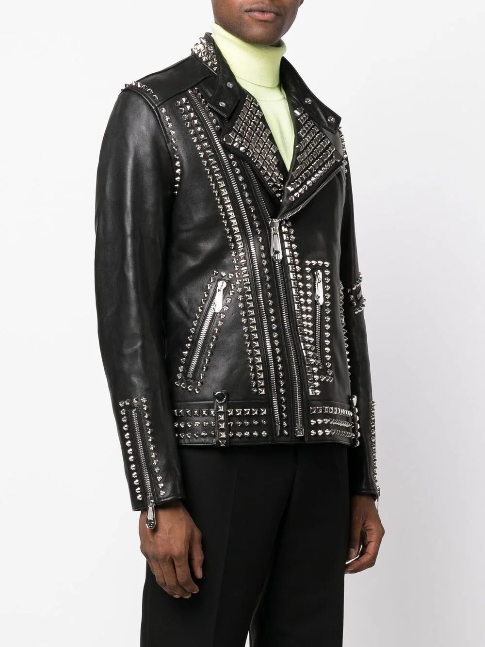 Philipp Plein Rockstud-embellished leather biker jacket - Image 3