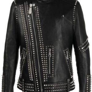 Philipp Plein Rockstud-embellished leather biker jacket