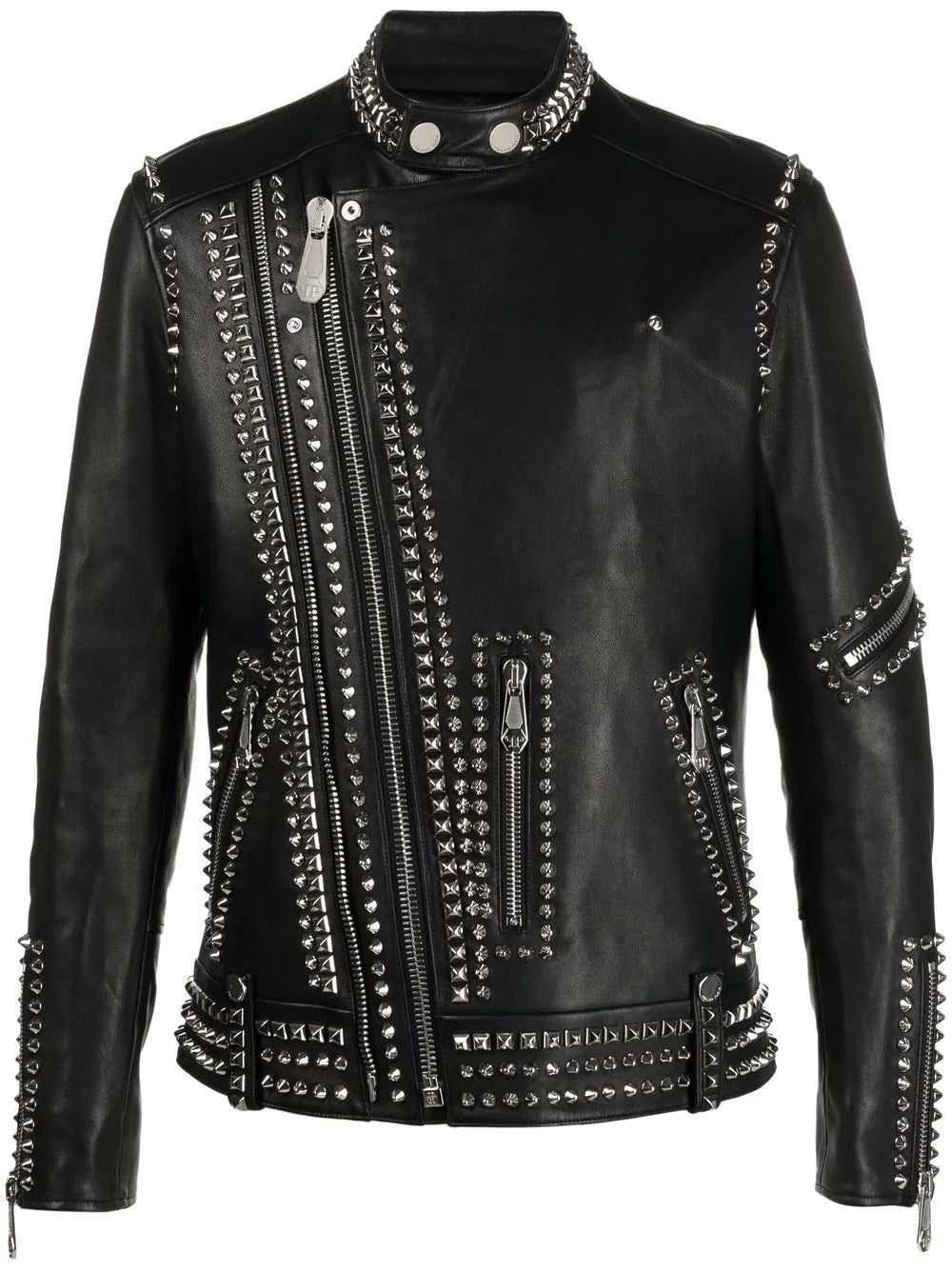 Philipp Plein Rockstud-embellished leather biker jacket