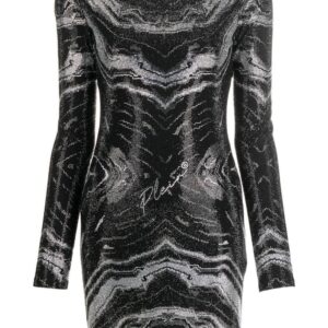 Philipp Plein rhinestone-embellished long-sleeve dress