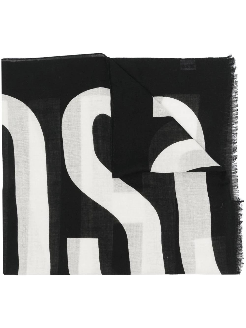 Moschino logo-print frayed-edge scarf