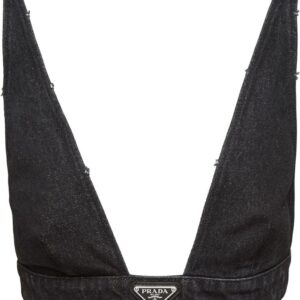 Prada triangle-logo denim bralette