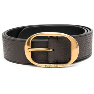 Tom Ford engraved oval buckle leather bel-
