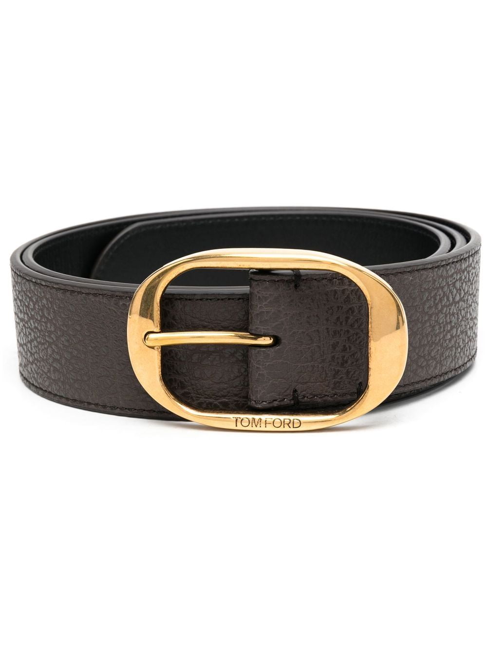 Tom Ford engraved oval buckle leather bel-