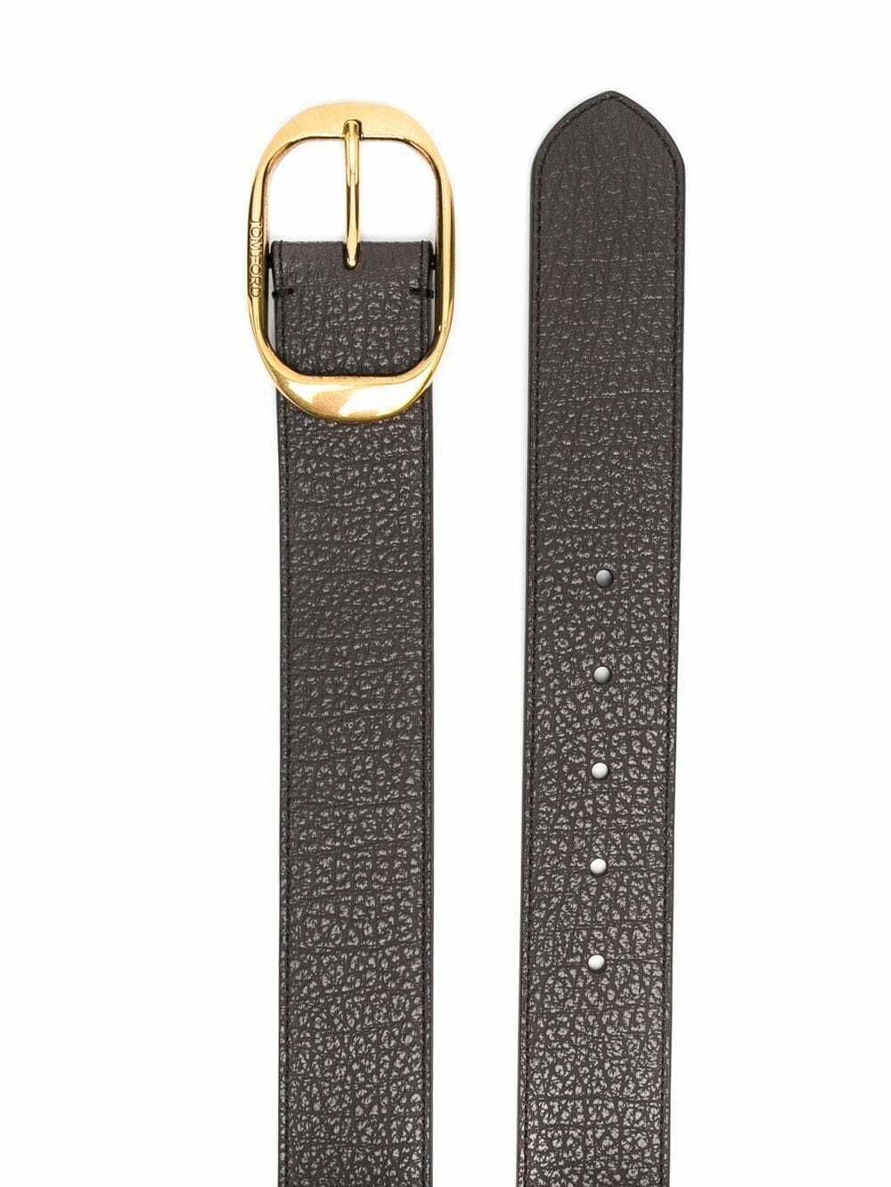 Tom Ford engraved oval buckle leather bel- - Image 2