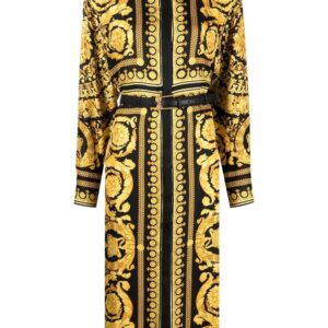 Versace  baroque-print belted shirt dress