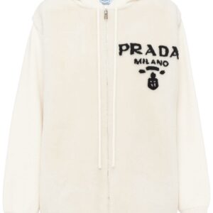 Prada logo-intarsia shearling hoodie