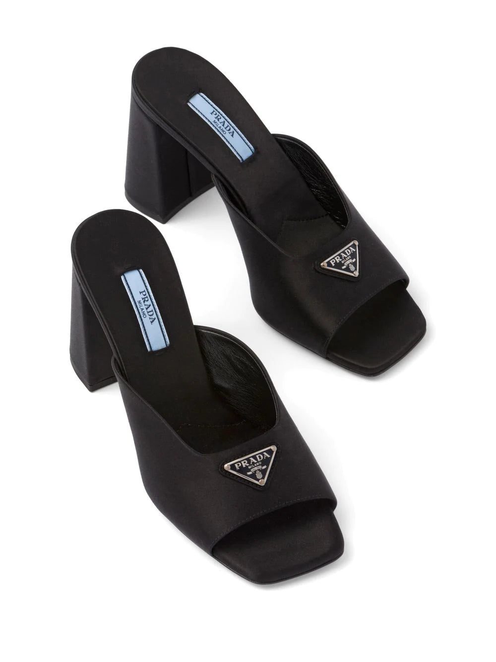 Prada enamel triangle logo 85mm high-heel satin slides - Image 4