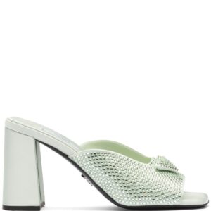 Prada crystal-studded high-heeled satin slides
