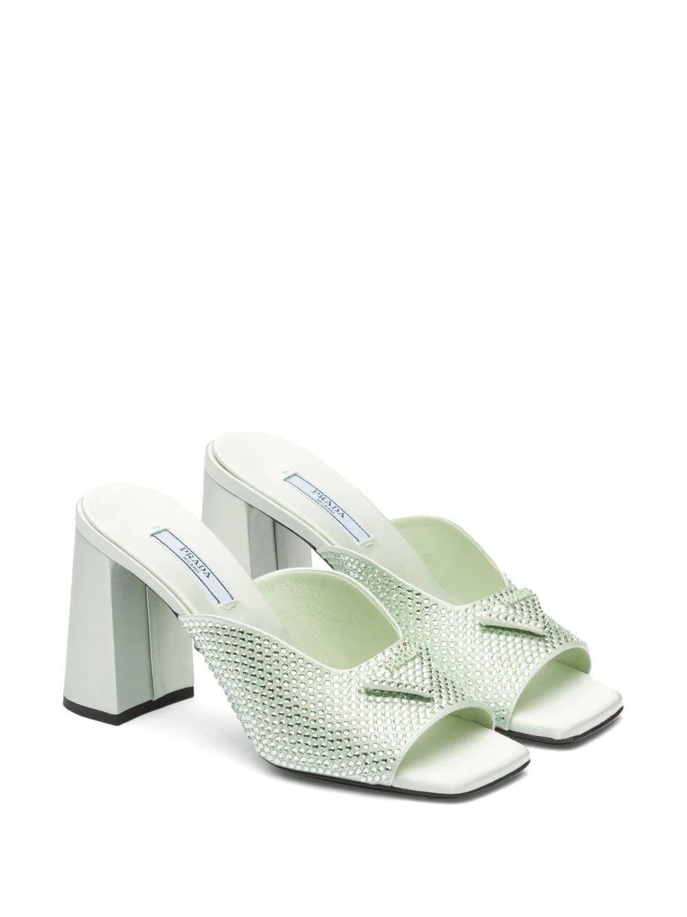 Prada crystal-studded high-heeled satin slides - Image 2