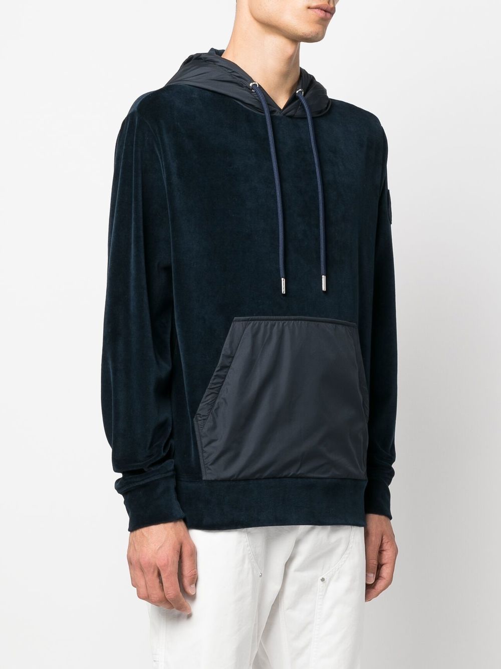 Moncler logo-patch sleeve velvet hoodie - Image 3