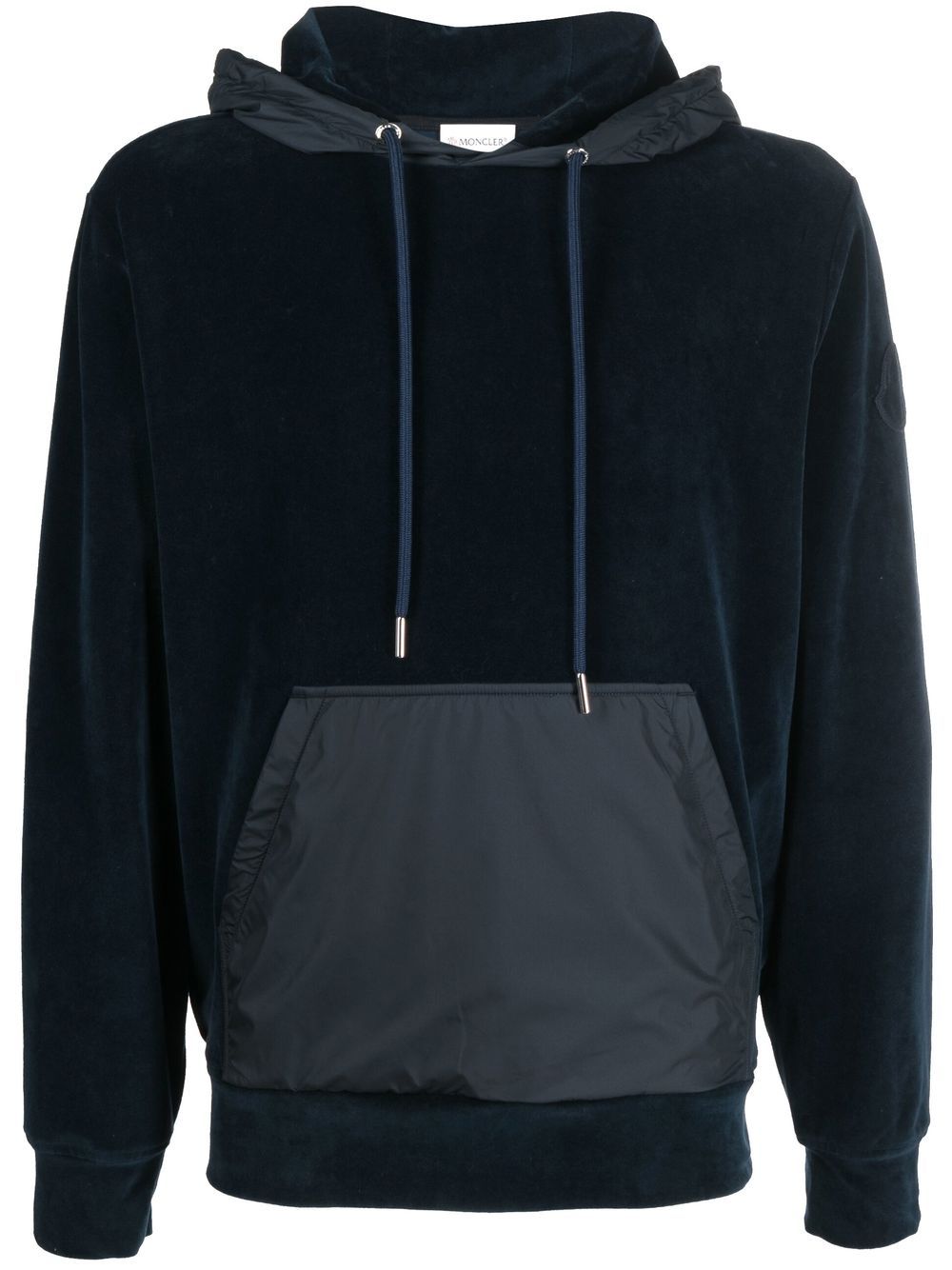Moncler logo-patch sleeve velvet hoodie