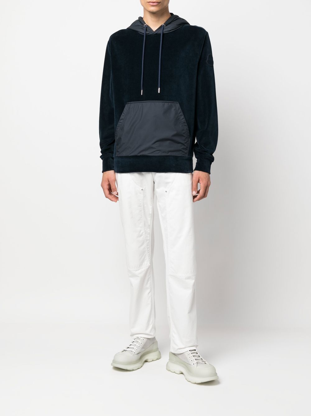 Moncler logo-patch sleeve velvet hoodie - Image 2