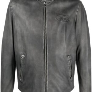 Diesel embossed-logo leather jacket