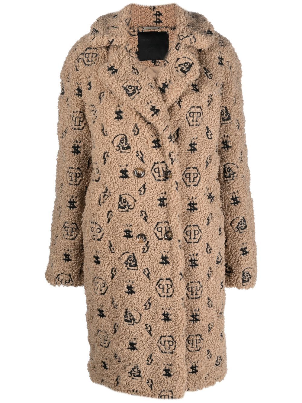 Philipp Plein faux-fur embroidered-monogram coat