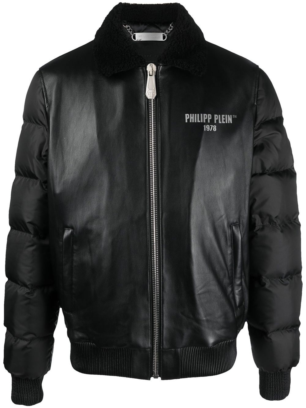 Philipp Plein logo-print padded leather jacket
