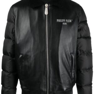 Philipp Plein logo-print padded leather jacket