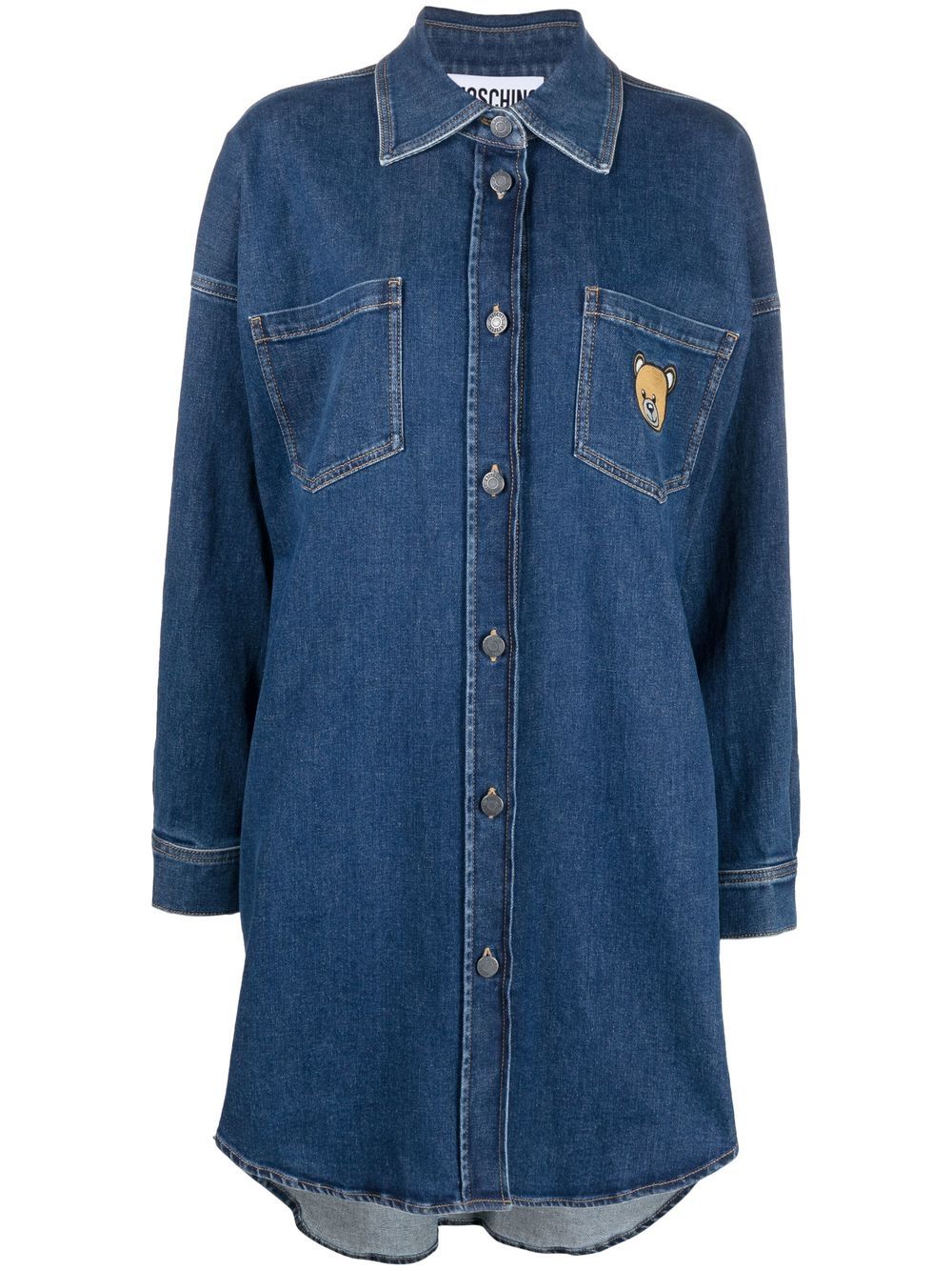 Moschino teddy-patch denim shirt dress