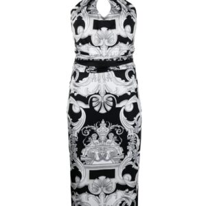 Versace  Barocco-print cut-out midi dress