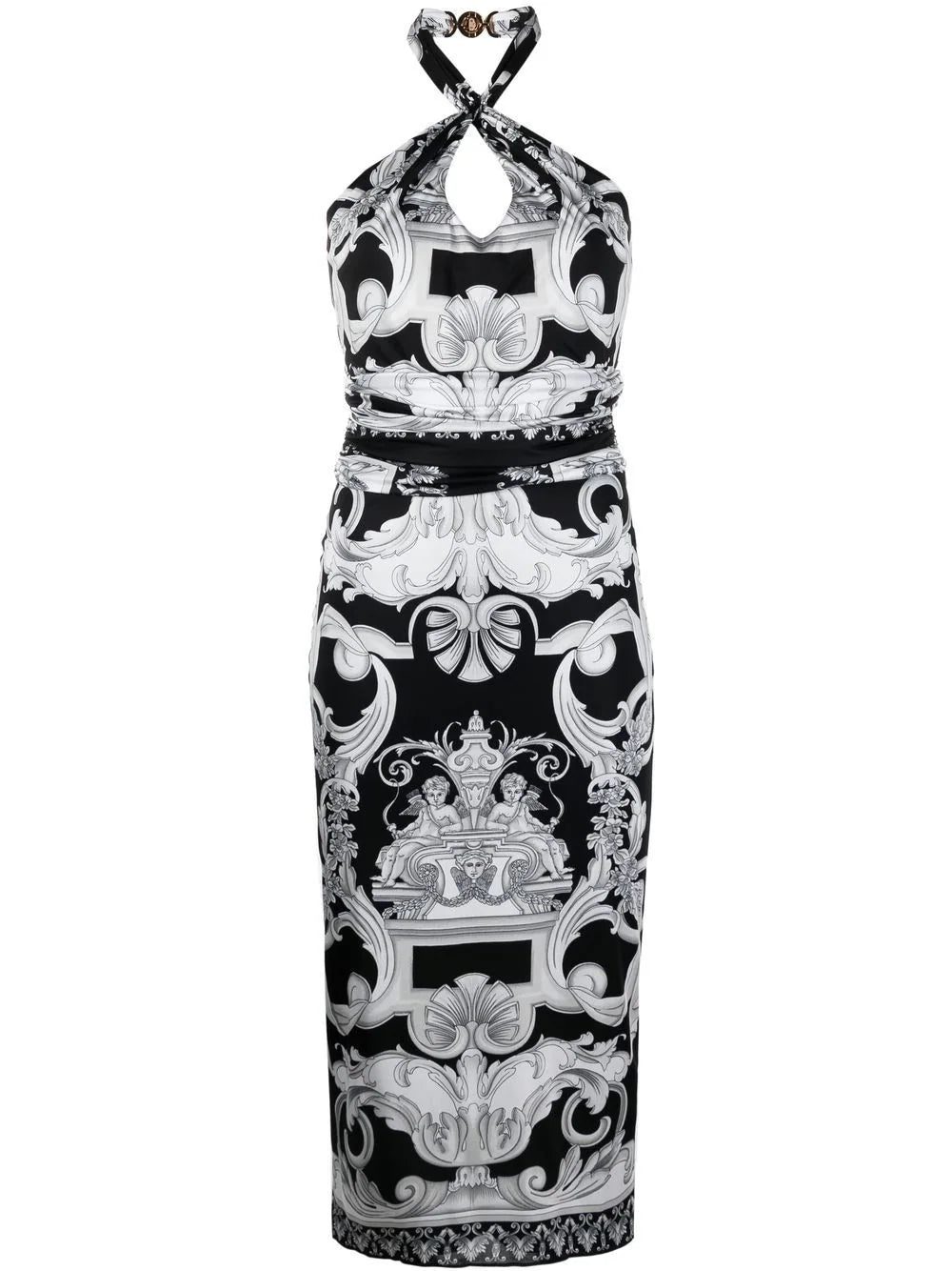 Versace Barocco-print cut-out midi dress