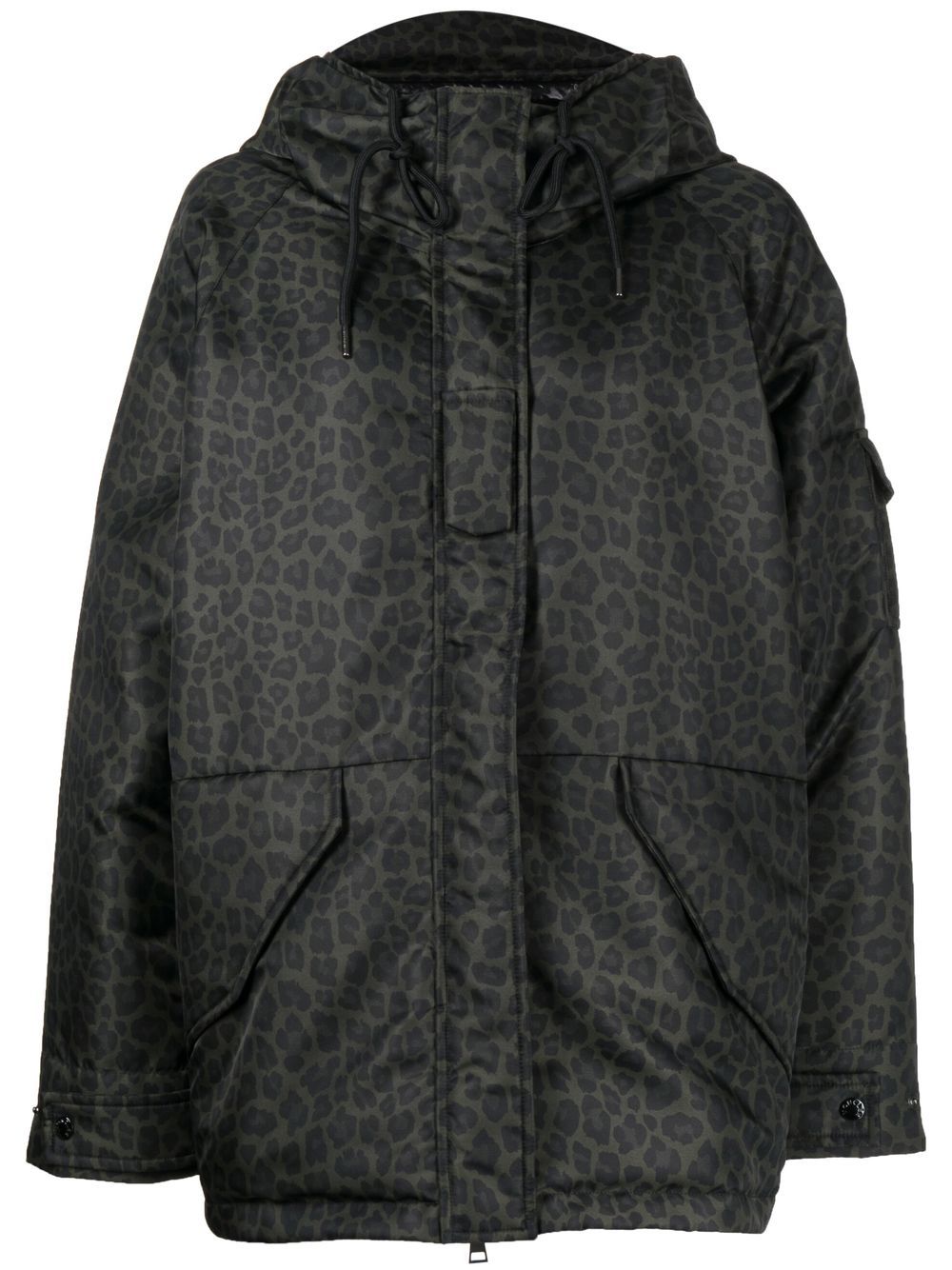 Moncler leopard print padded hooded jacket