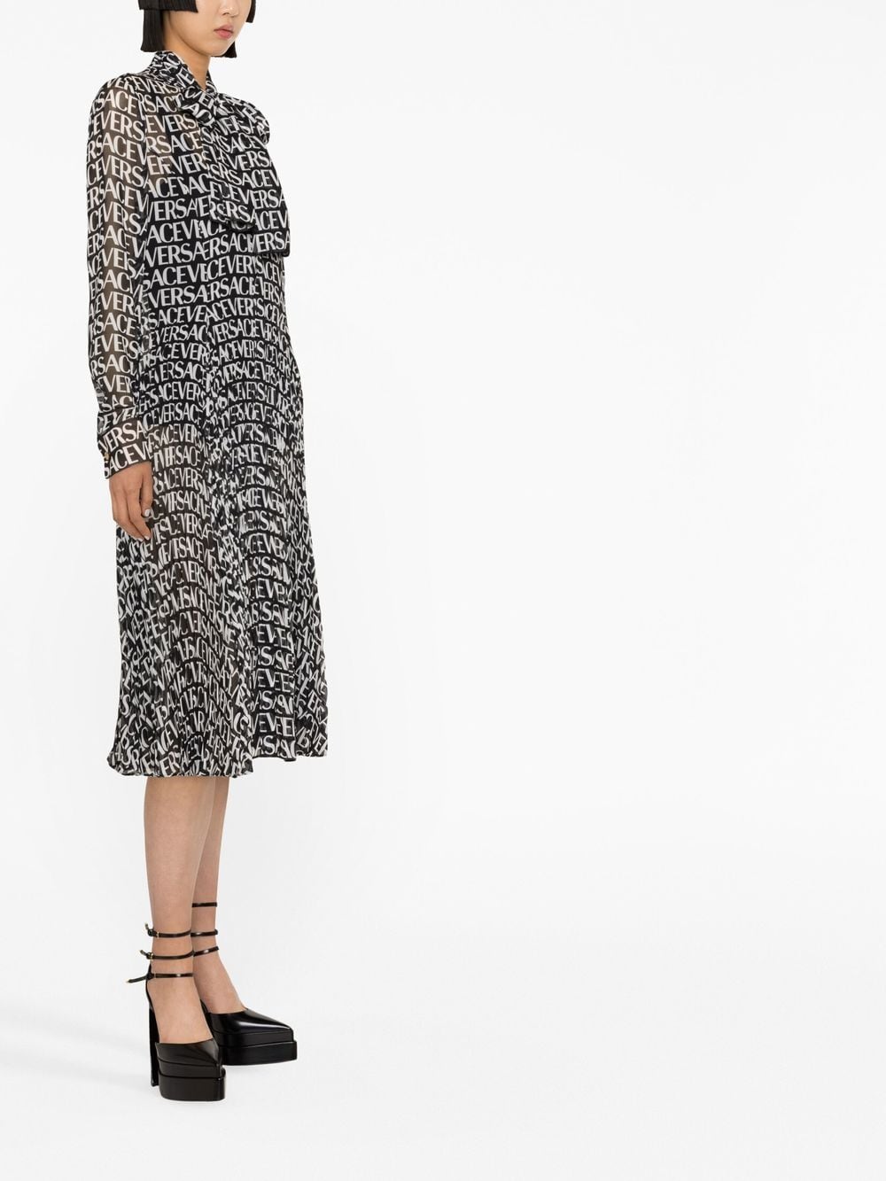 Versace logo-print silk shirtdress - Image 3