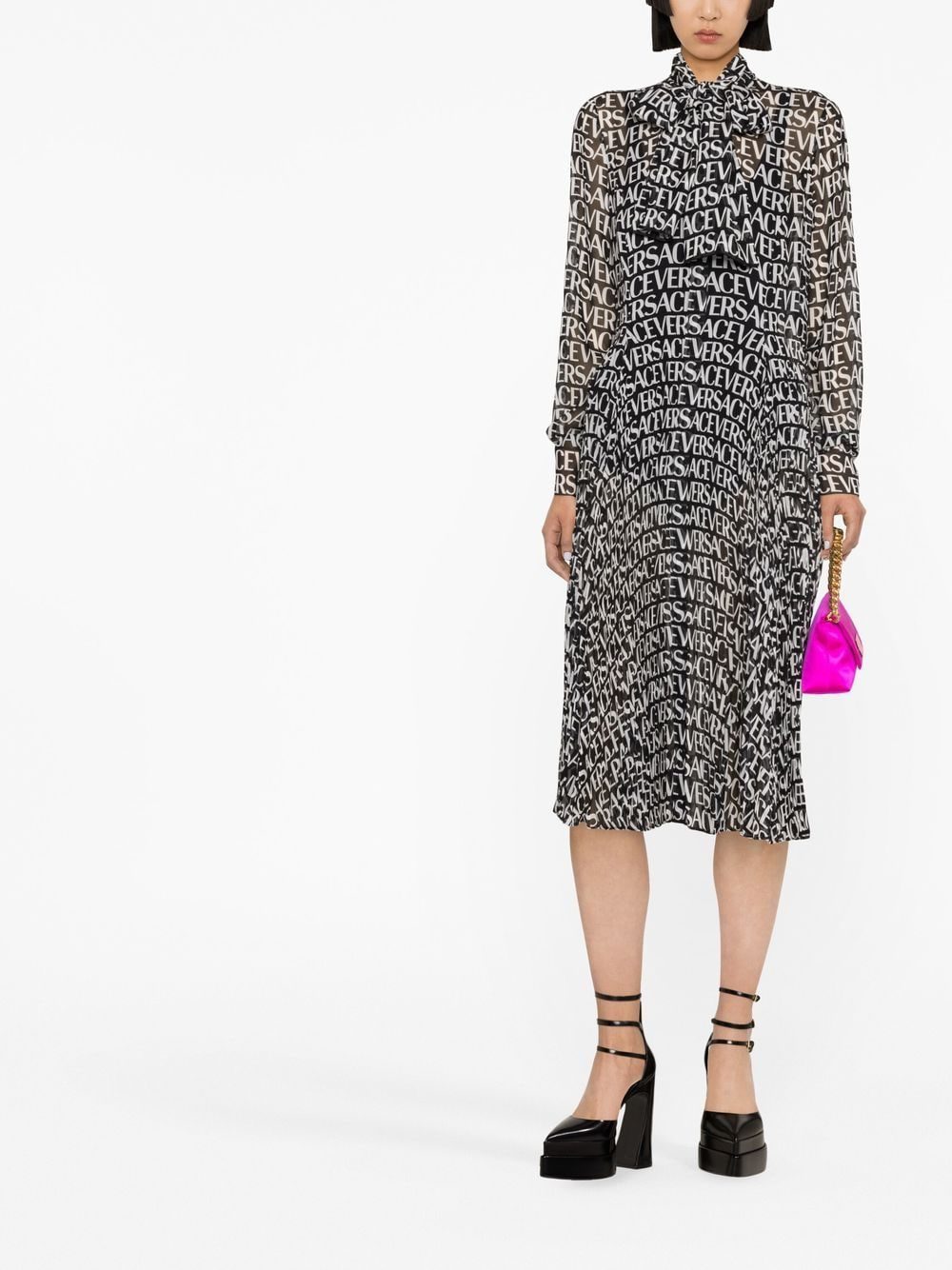 Versace logo-print silk shirtdress - Image 2