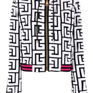 Balmain  PB-monogram print zip-up hoodie
