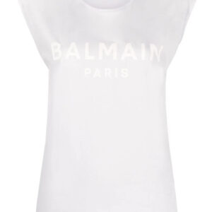 Balmain button-detail logo-print tank top