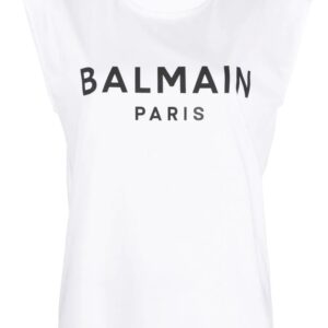 Balmain  button-detail logo-print tank top